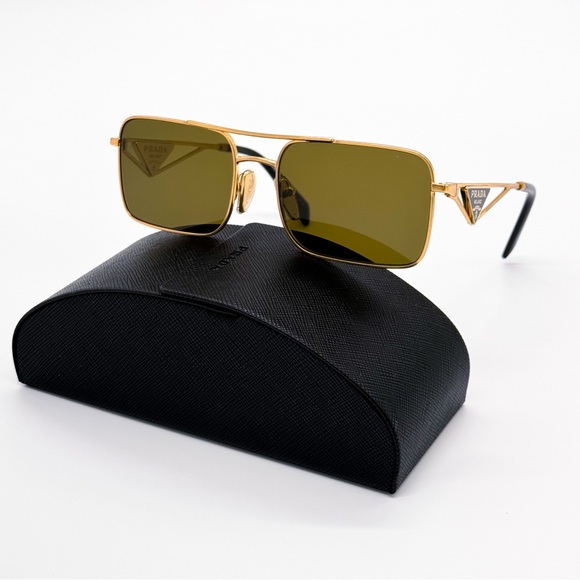 NEW PRADA SPR A52 15N01T SQUARE GOLD PRA52S 15N01T WOMEN PR A52S SUNGLASSES - Picture 2 of 12